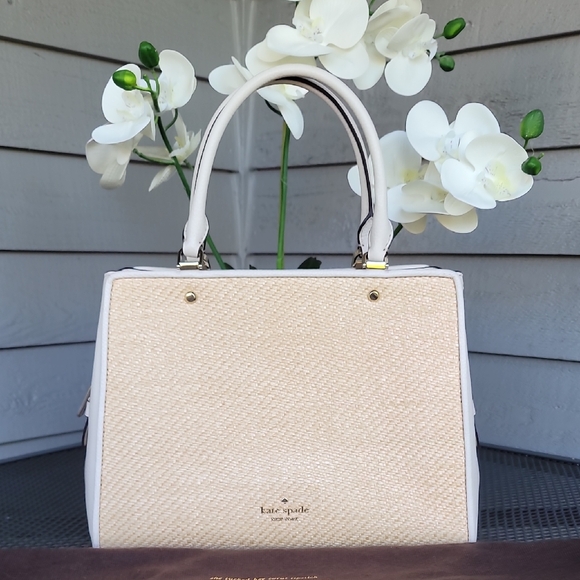 kate spade Handbags - Kate Spade Cream and Tan Satchel With Gold Tone Accents